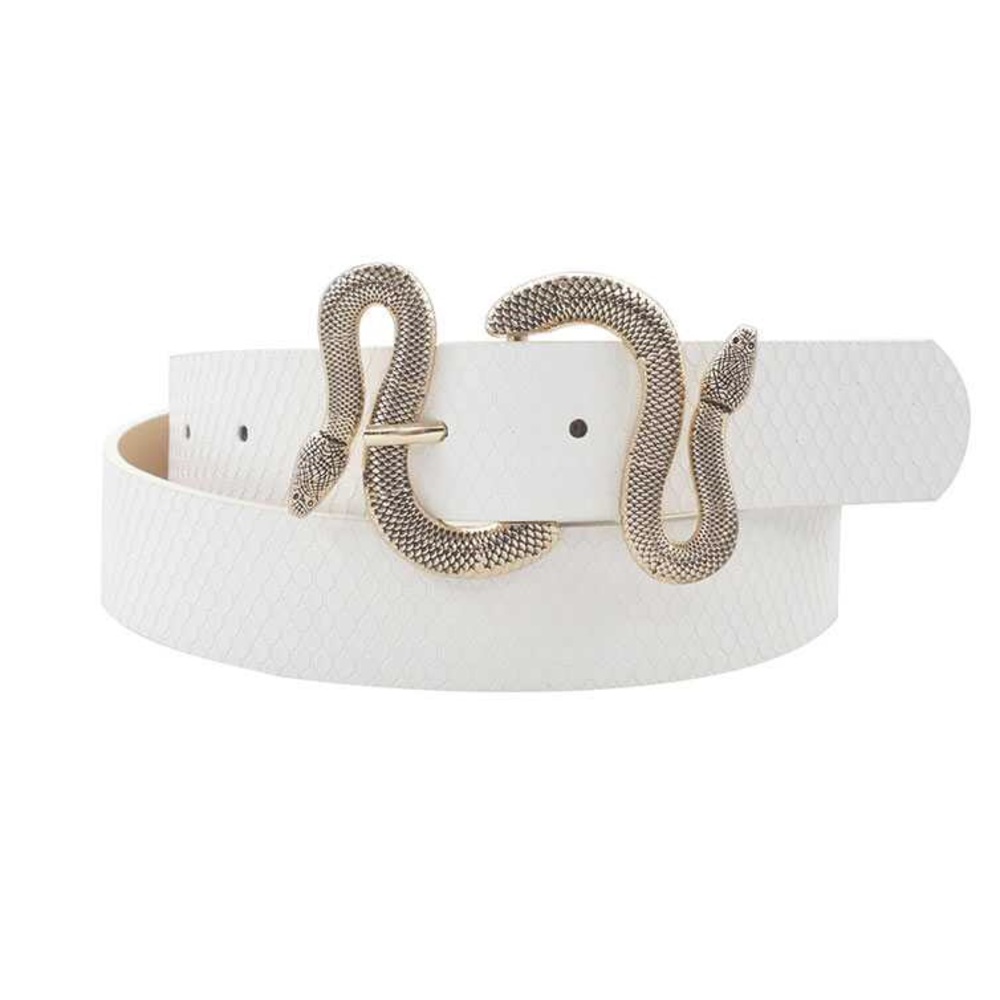 Snake Gold Buckle | White Snakeskin Pattern Belt